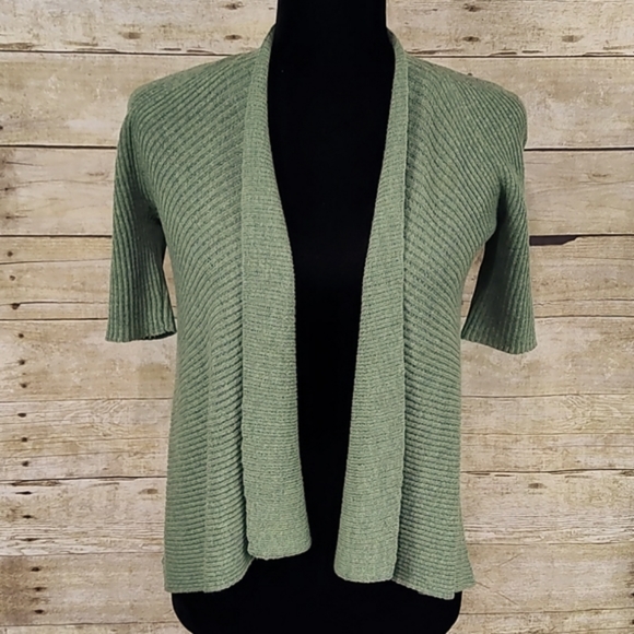 Eileen Fisher Petite Wool Short Sleeve Cardigan - Picture 1 of 8